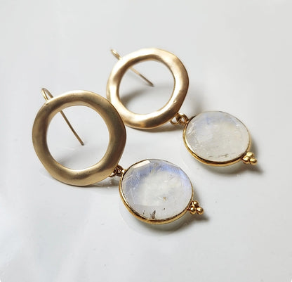 Moonstone Medallion Dangle Earrings and Pendant Necklace