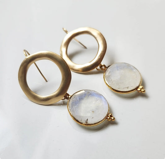 Moonstone Medallion Dangle Earrings and Pendant Necklace