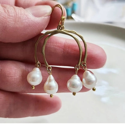 Coral Branches & Waves Freshwater Pearl Dangle Earrings
