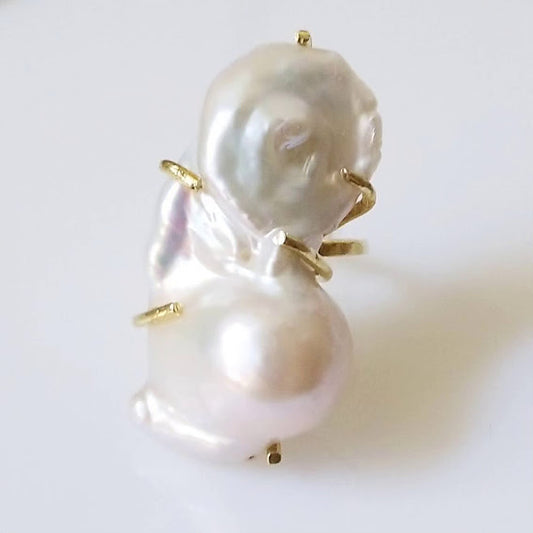 Baroque White Freshwater Pearl & Adjustable Brass Ring