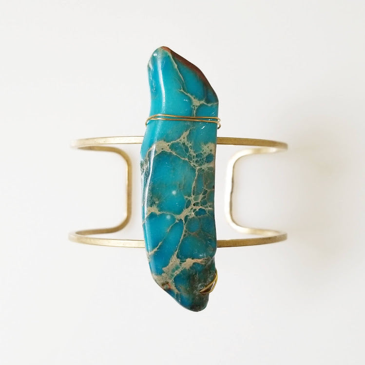 Sea Blue Magnesite/Ocean Jasper and Brass Adjustable Cuff