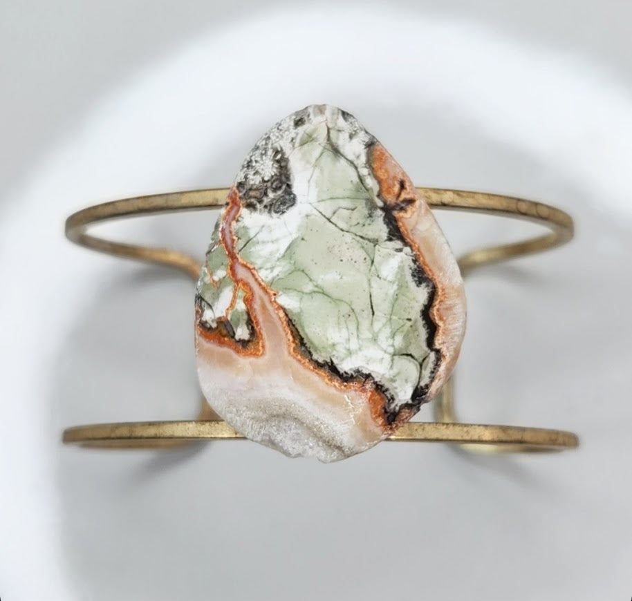 Earthy Natural Mushroom Jasper and Adjustable Brass Cuff
