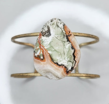 Earthy Natural Mushroom Jasper and Adjustable Brass Cuff