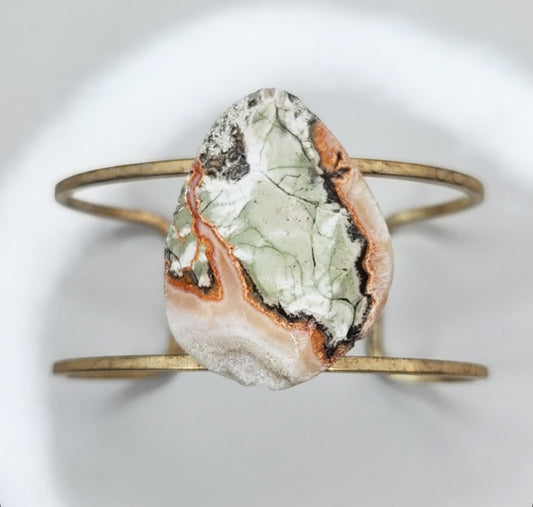 Earthy Natural Mushroom Jasper and Adjustable Brass Cuff