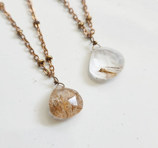 Natural Rutile Quartz with Satellite Chain Pendant Necklaces