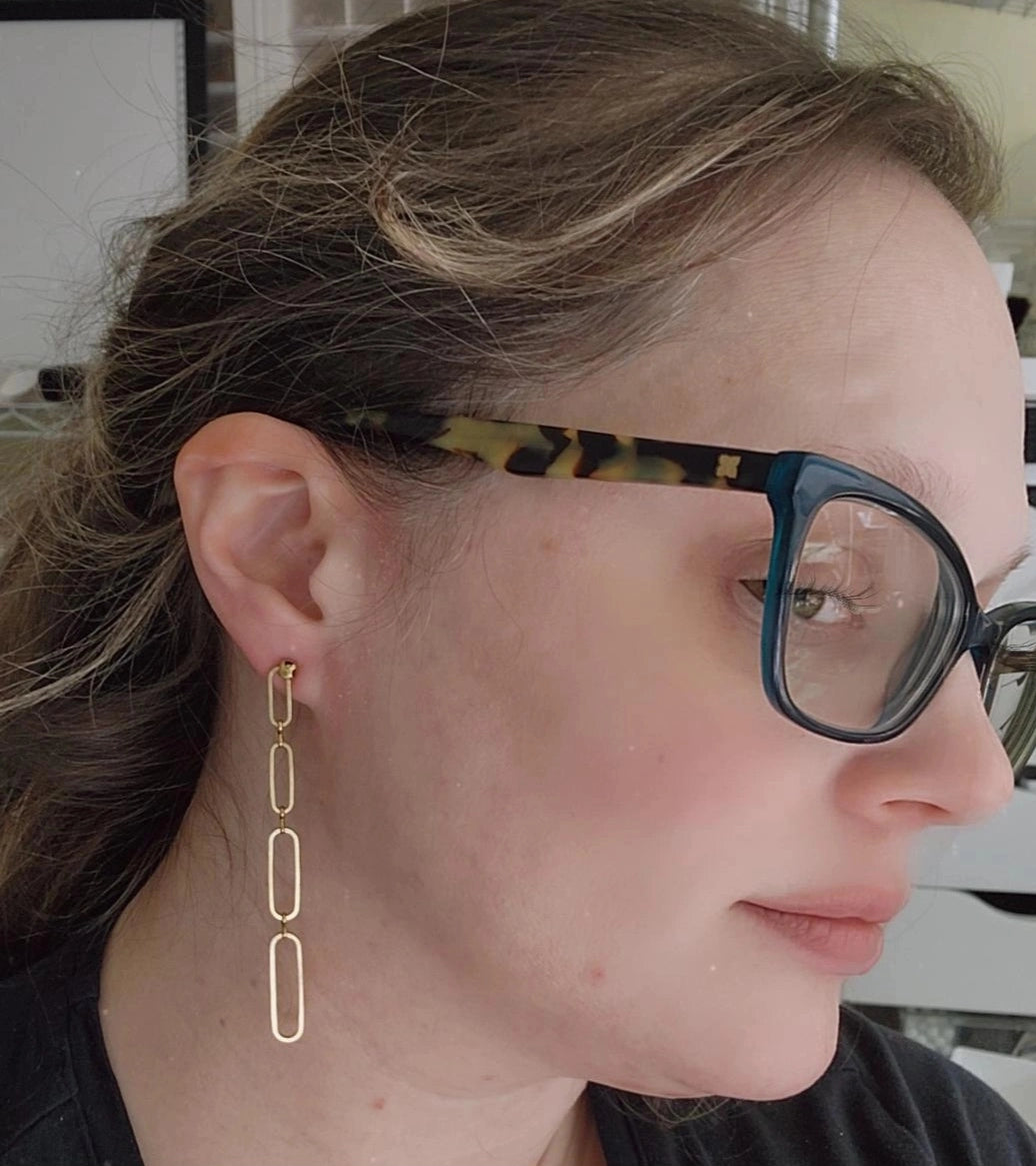 Graduating Sizes Brass Oval Post Earrings, Long Earrings