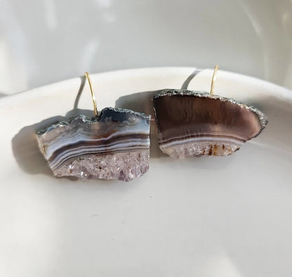 Natural Amethyst Druzy Slice Seamless Dangle Earrings