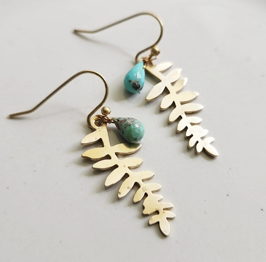 Turquoise Droplet and Whimsical Leaf Dangle Easter Earrings