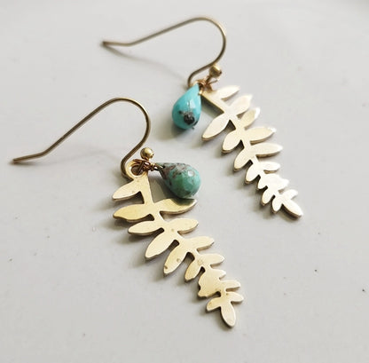 Turquoise Droplet and Whimsical Leaf Dangle Easter Earrings
