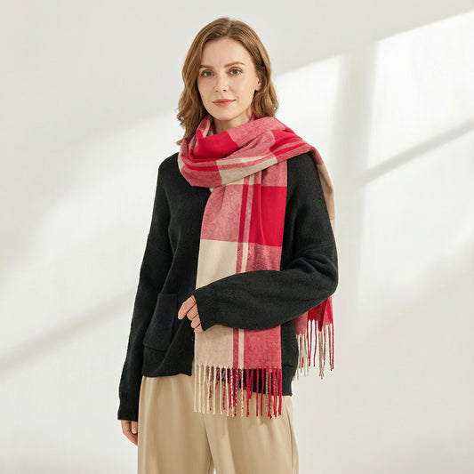 Winter Heart Plaid Pattern Pashmina