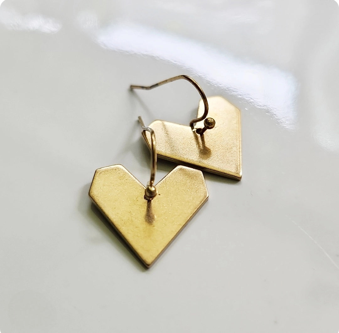 Sweet Brass Heart Mini Dangle Earrings, Love Jewelry