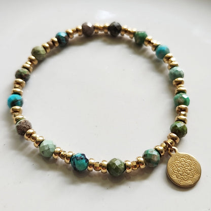 Gemstone & Lotus Charm Meaningful Beaded Stretch Bracelets