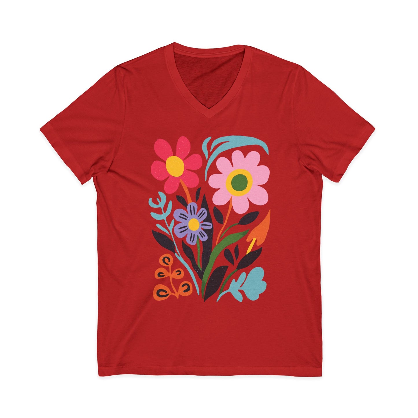 Vivid Floral - Short Sleeve V Neck