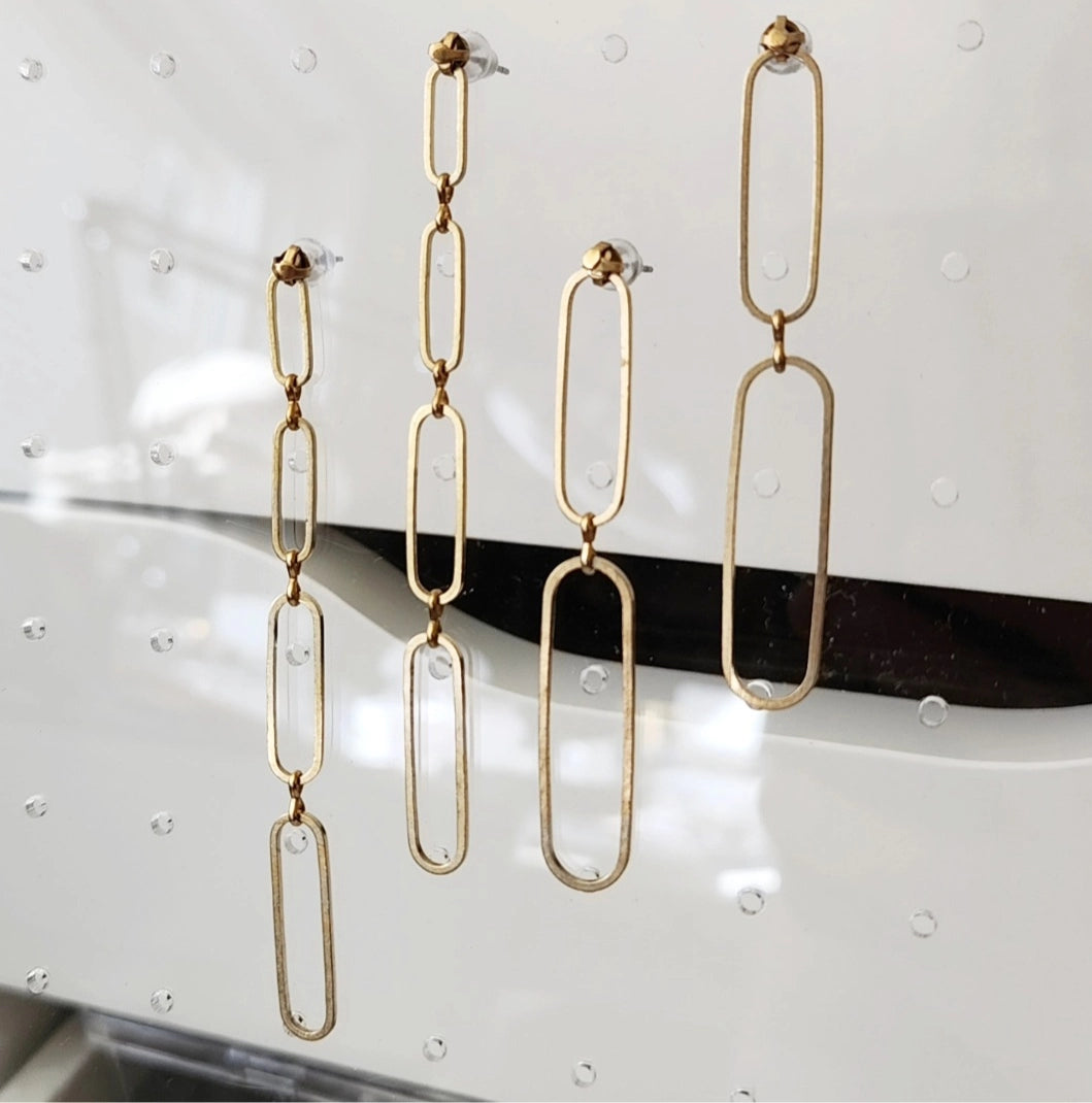 Graduating Sizes Brass Oval Post Earrings, Long Earrings