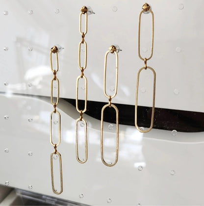Graduating Sizes Brass Oval Post Earrings, Long Earrings