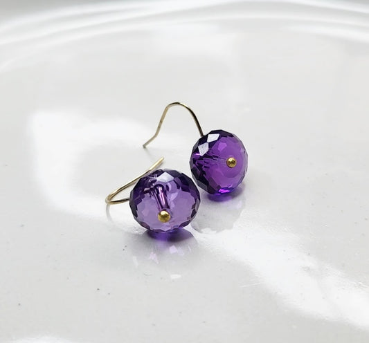 Amethyst Maximalist Huggie Dangle Earrings, Zodiac Stone