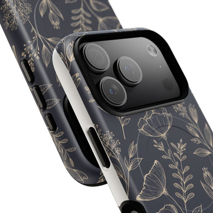 Floral Woodgrain Tough Magnetic Phone Case — Navy Botanical Protection