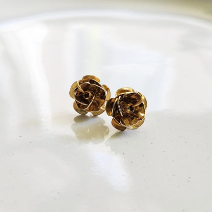 Antiqued and Golden Brass Rose Flower Post/Stud Earrings