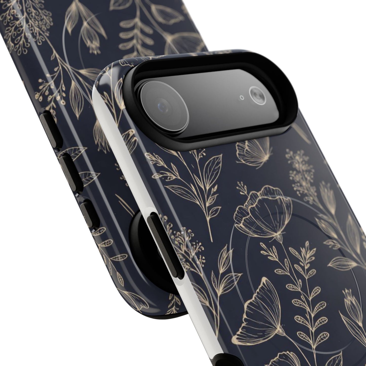 Floral Woodgrain Tough Magnetic Phone Case — Navy Botanical Protection