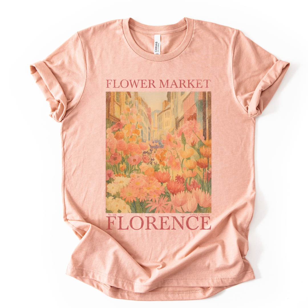 Flower Market, Vintage Distressed Poster- Bella Canvas Super Soft Fitted T Shirt