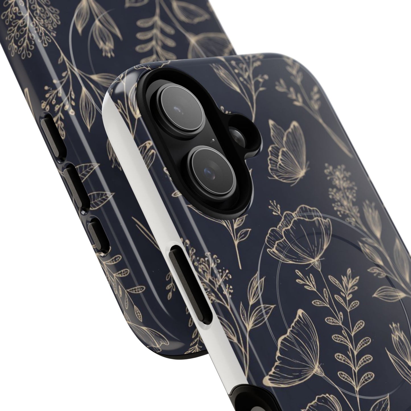 Floral Woodgrain Tough Magnetic Phone Case — Navy Botanical Protection