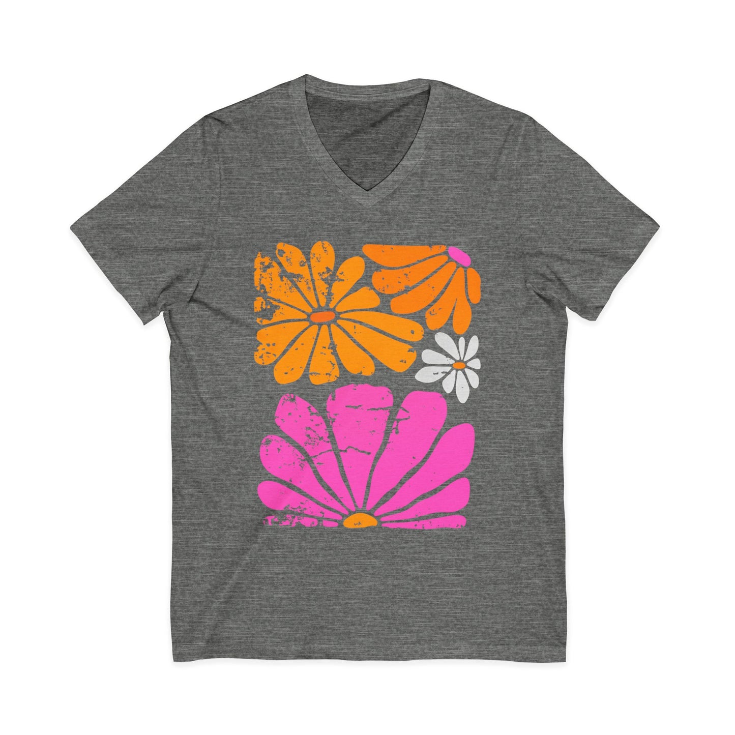 Sunbloom Boho Vintage Floral - Short Sleeve V Neck