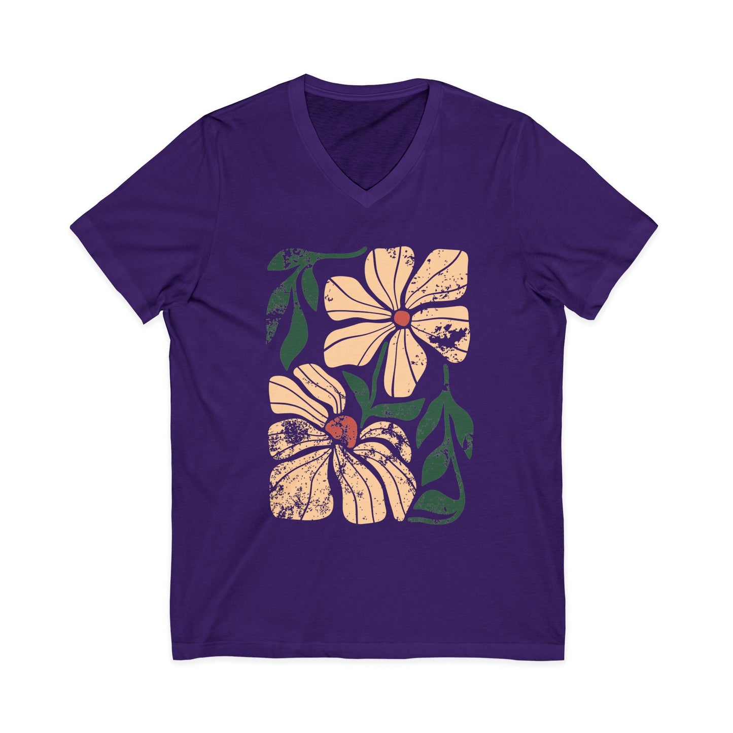 Summer Bloom Distressed Floral - Short Sleeve V Neck