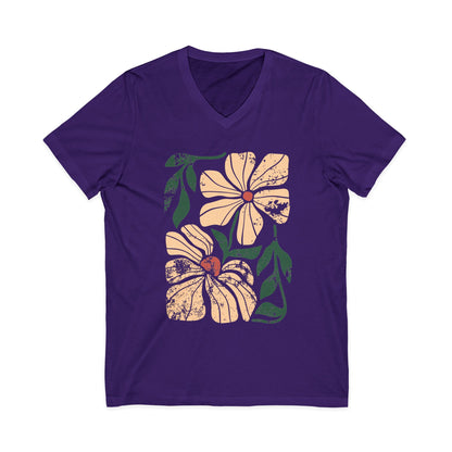 Summer Bloom Distressed Floral - Short Sleeve V Neck