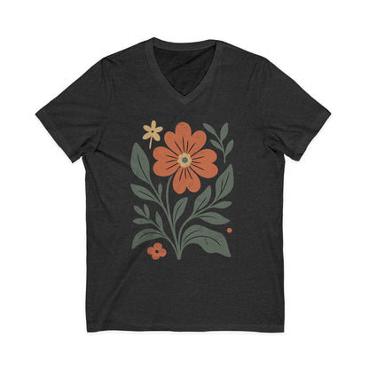 Vintage Distressed Orange Flower - Short Sleeve V Neck
