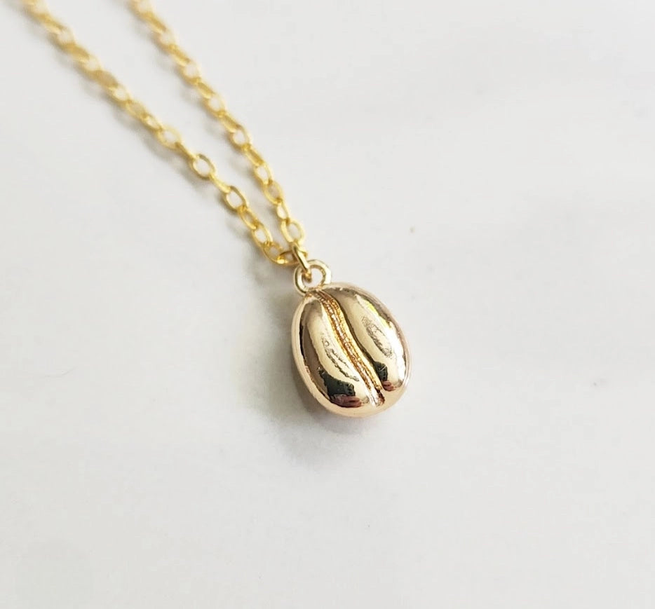Gold Plated Cafe Inscribed Coffee Mug & Bean Charm Necklace