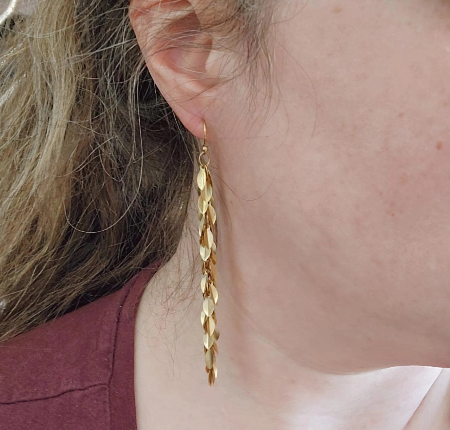 Brass Festive & Lightweight Leaf Chain Dangle Earrings
