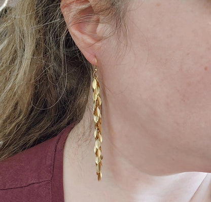 Brass Festive & Lightweight Leaf Chain Dangle Earrings