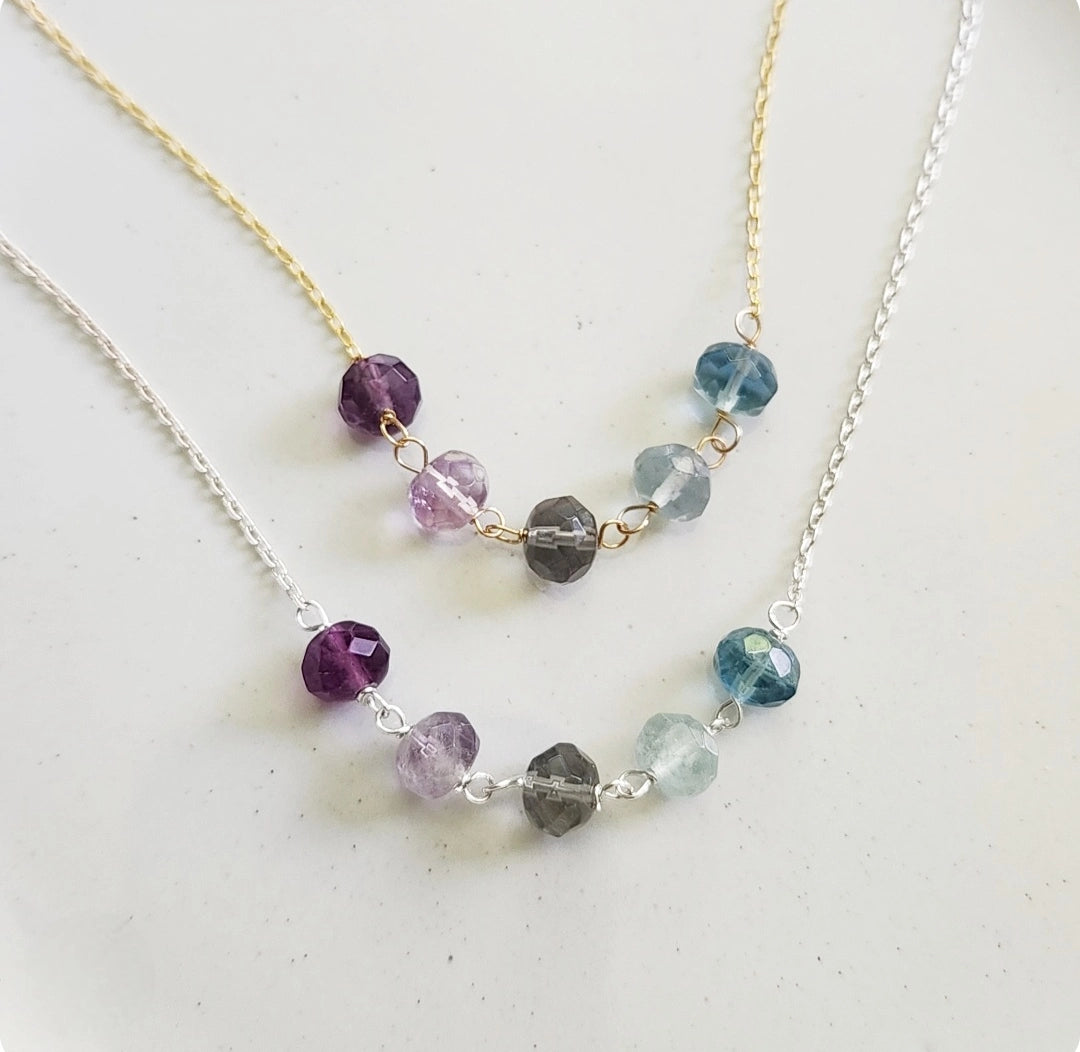 Color Change Ombre Fluorite Beaded Chain Necklaces