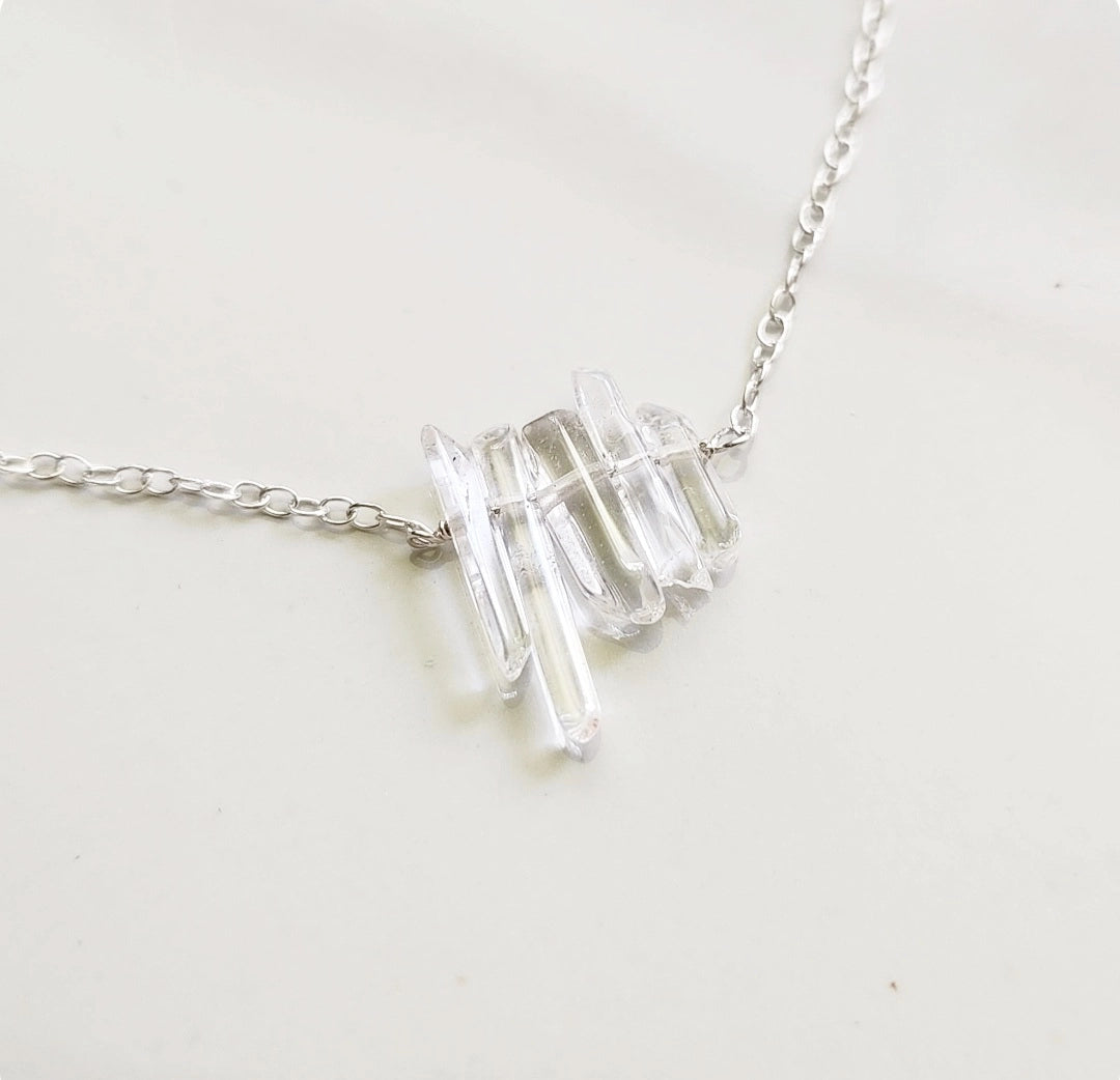Natural Mini Quartz Stick Crystal Beaded Bib Necklace