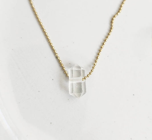 Mini Herkimer Diamond Quartz Beaded Focal Pendant Necklace