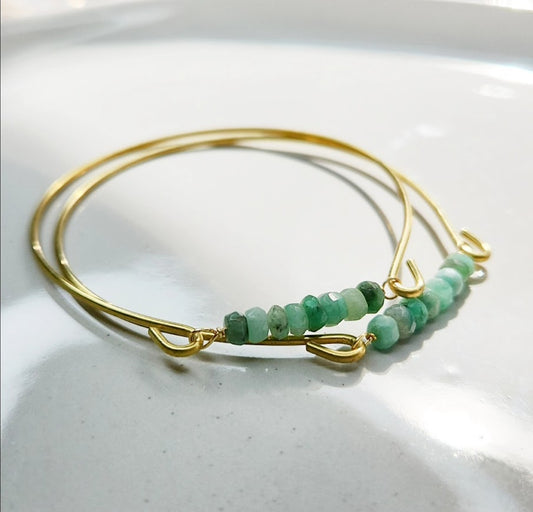 Natural Emerald & Brass Beaded Bangle Bracelet