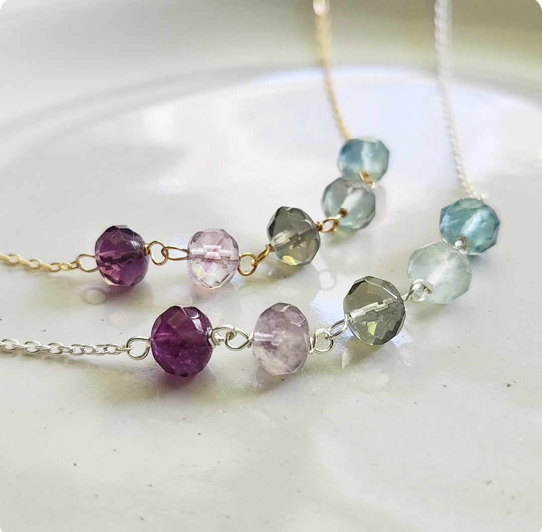 Color Change Ombre Fluorite Beaded Chain Necklaces