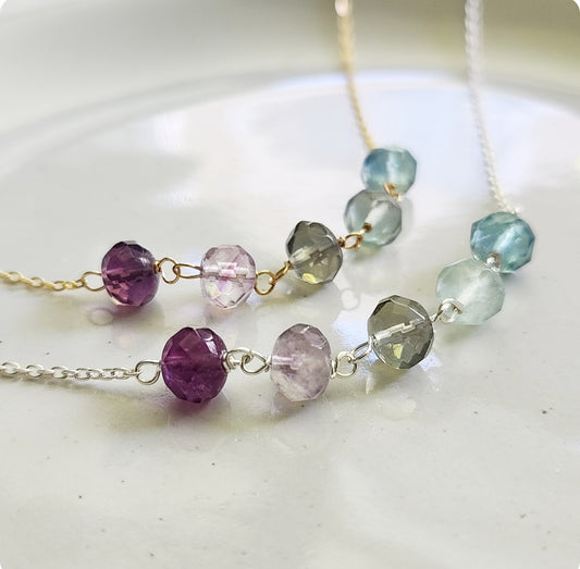 Color Change Ombre Fluorite Beaded Chain Necklaces