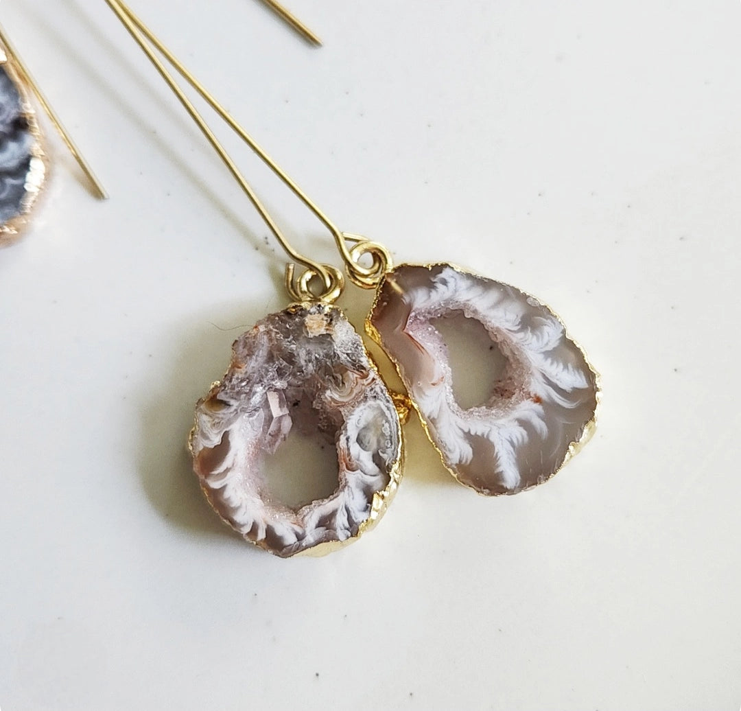 Gold Plated Agate/Druzy Dangle and Drop Earrings