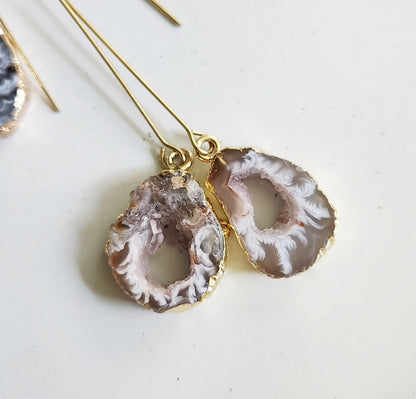 Gold Plated Agate/Druzy Dangle and Drop Earrings