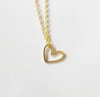 Open Heart Charm Necklace in Brass, Love/Valentine's Jewelry