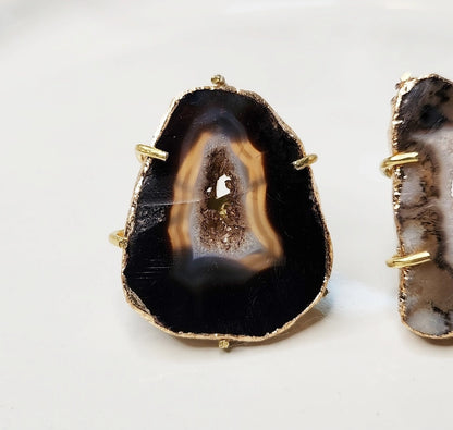 Gold Plated Geode/Agate Slice Solitaire Adjustable Rings