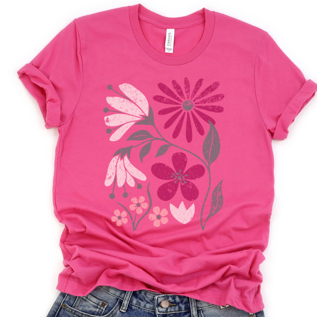 Vintage Distressed Field of Bloom Floral - Bella Canvas Super Soft T Shirt