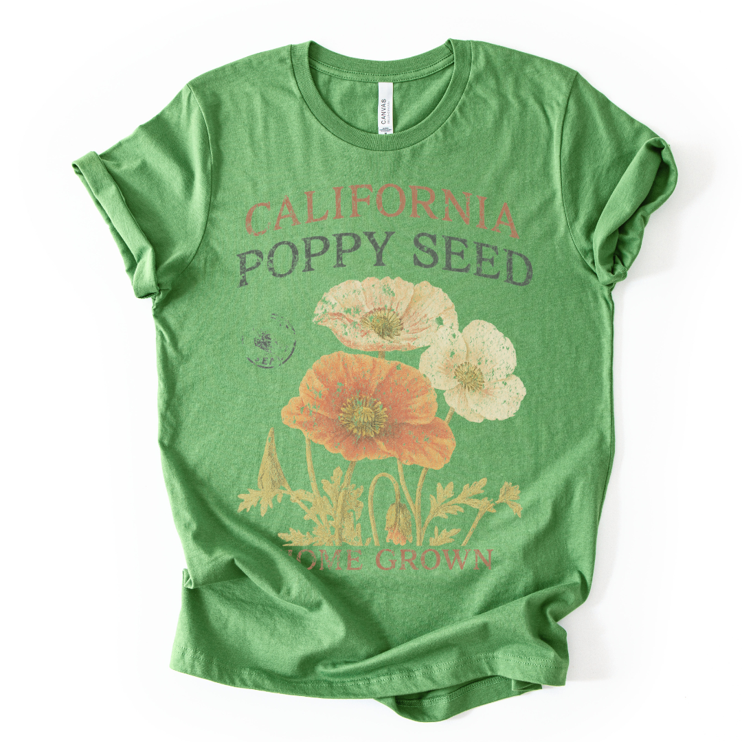 Poppy Seed, Faded Vintage Print - Bella Canvas Super Soft Fitted T Shirt