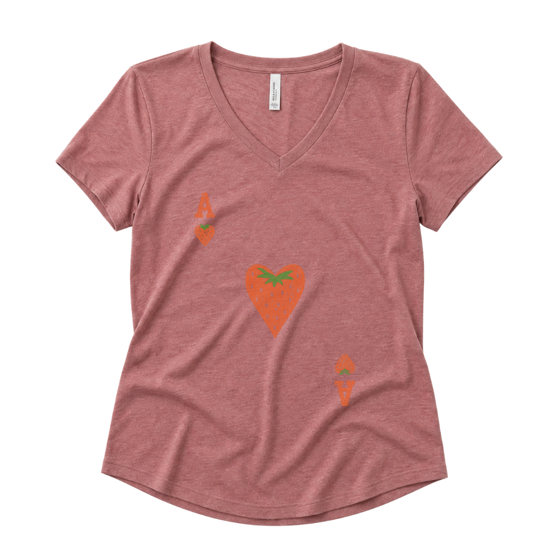 The Ace Of Strawberries, Vintage Distressed Print - Super Soft V Neck