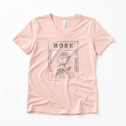 Rosa Damascena, Vintage Faded Print - Super Soft V-Neck