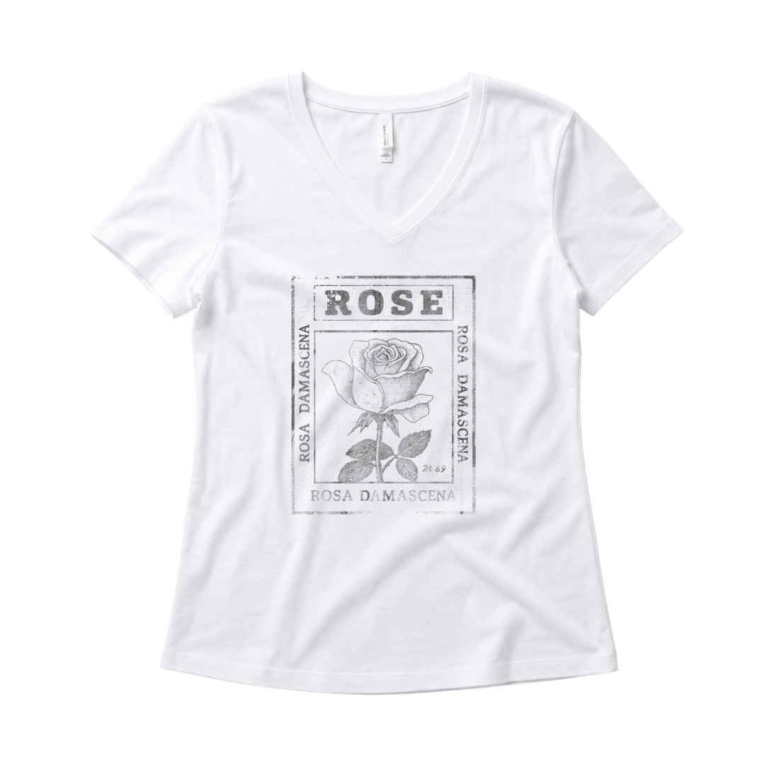 Rosa Damascena, Vintage Faded Print - Super Soft V-Neck