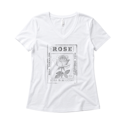 Rosa Damascena, Vintage Faded Print - Super Soft V-Neck