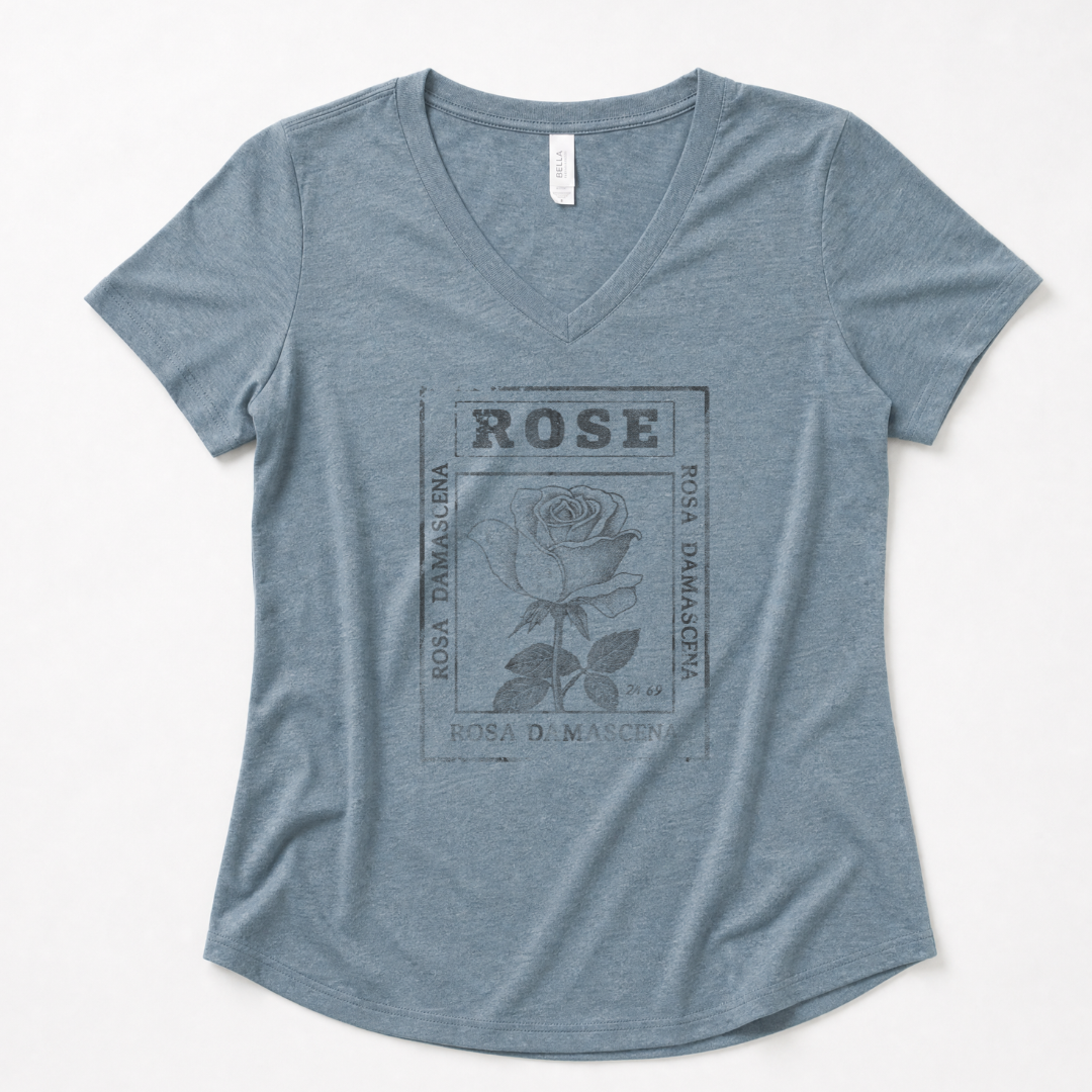 Rosa Damascena, Vintage Faded Print - Super Soft V-Neck