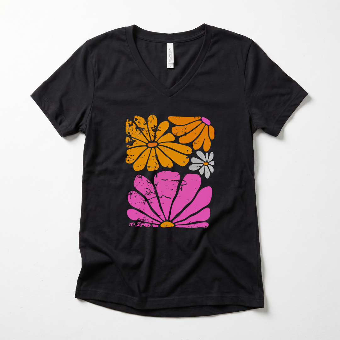 Sunbloom Boho Vintage Floral - Super Soft V-Neck